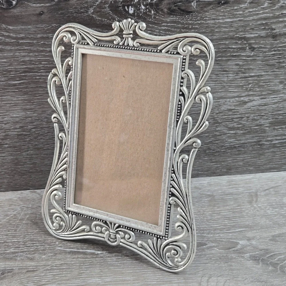 Lawrence Frames Silver Metal Filigree Ornate Scroll Tabletop Photo Frame 4x6